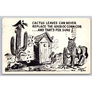 Vintage 1945 Bob Petley Postcard Humor Outhouse Cactus Corn Cob Roswell NM 1948